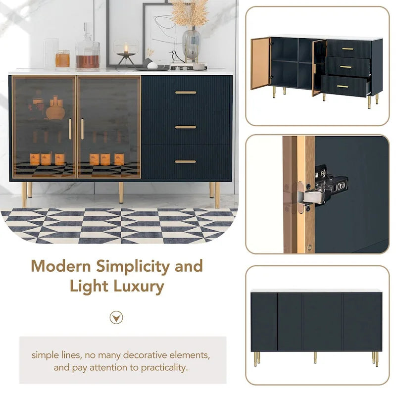Modern Sideboard with Metal Legs and Handles - 60W x 16D x 36H