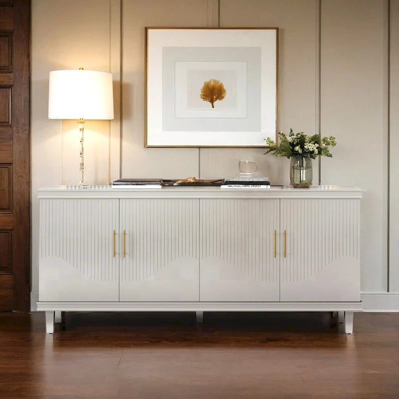 70.07Large 4-Door Cabinet, Modern Storage Cabinet Sideboard with Adjustable Shelves, Wood Accent Cabinet Buffet Cabinet