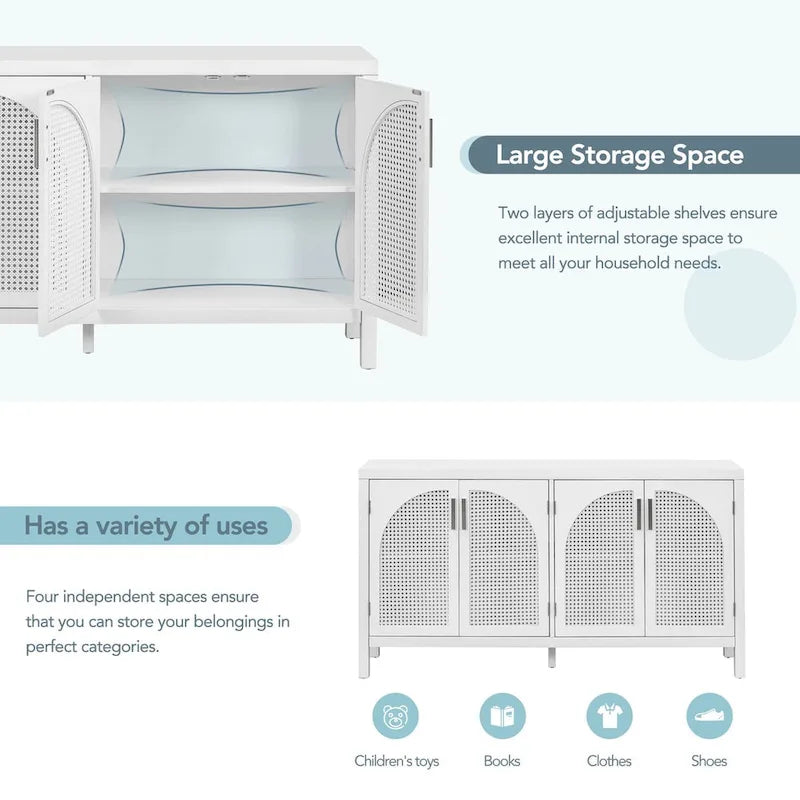 Sideboard with Artificial Rattan Door and Metal Handles - 47.2L x 11.8W x 31.5H