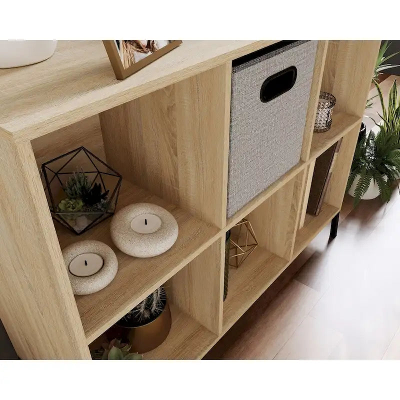 6-Cube Organizer Bookshelf with Storage White and Black Metal Base
