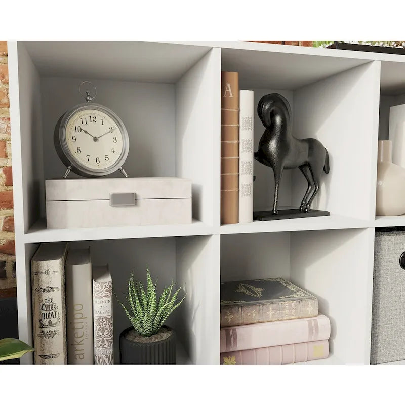 6-Cube Organizer Bookshelf with Storage White and Black Metal Base