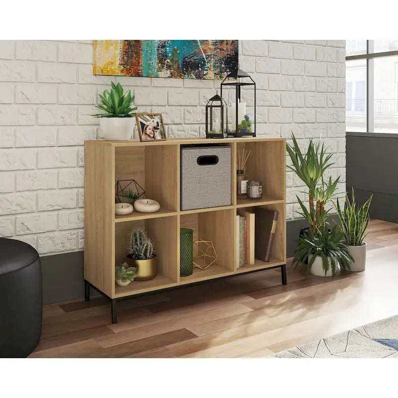 6-Cube Organizer Bookshelf with Storage White and Black Metal Base