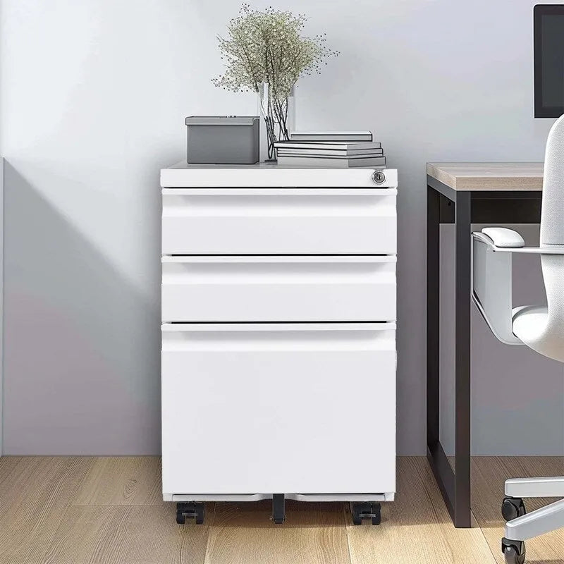 3 Drawer Mobile Metal Filing Cabinets with Lock for Home Office,Letters/Legal/A4
