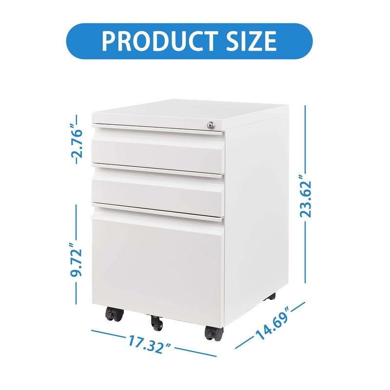 3 Drawer Mobile Metal Filing Cabinets with Lock for Home Office,Letters/Legal/A4