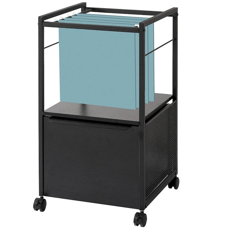 Mobile Vertical File Cabinet with Filing Holders, Printer Stand with Open Storage Shelf, fits A4 or Letter Size for Home Office