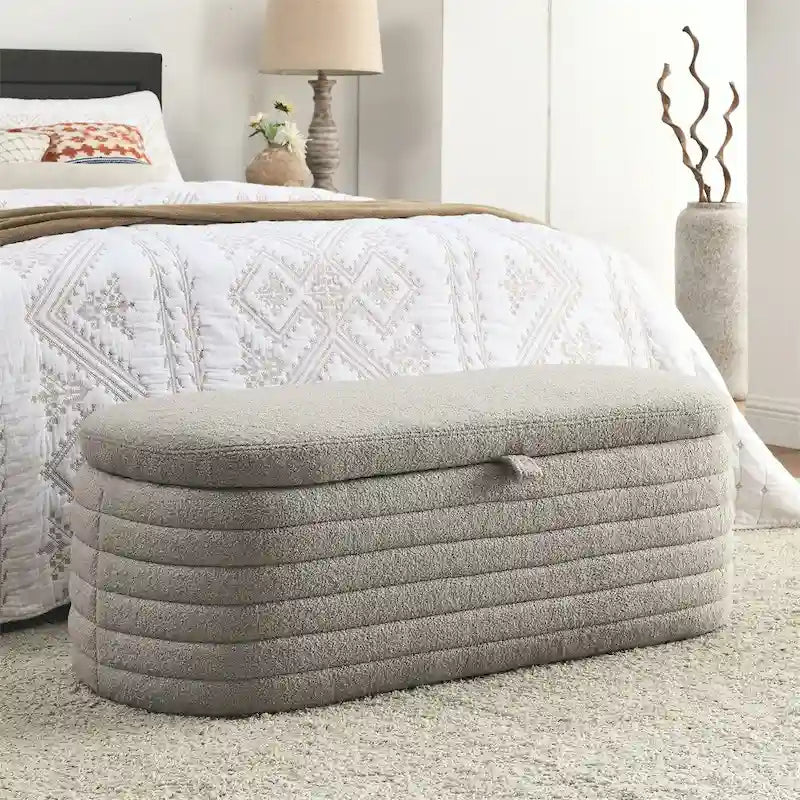 Storage Ottoman Bench Upholstered Storage Bench End of Bed Stool w/Safety Hinge