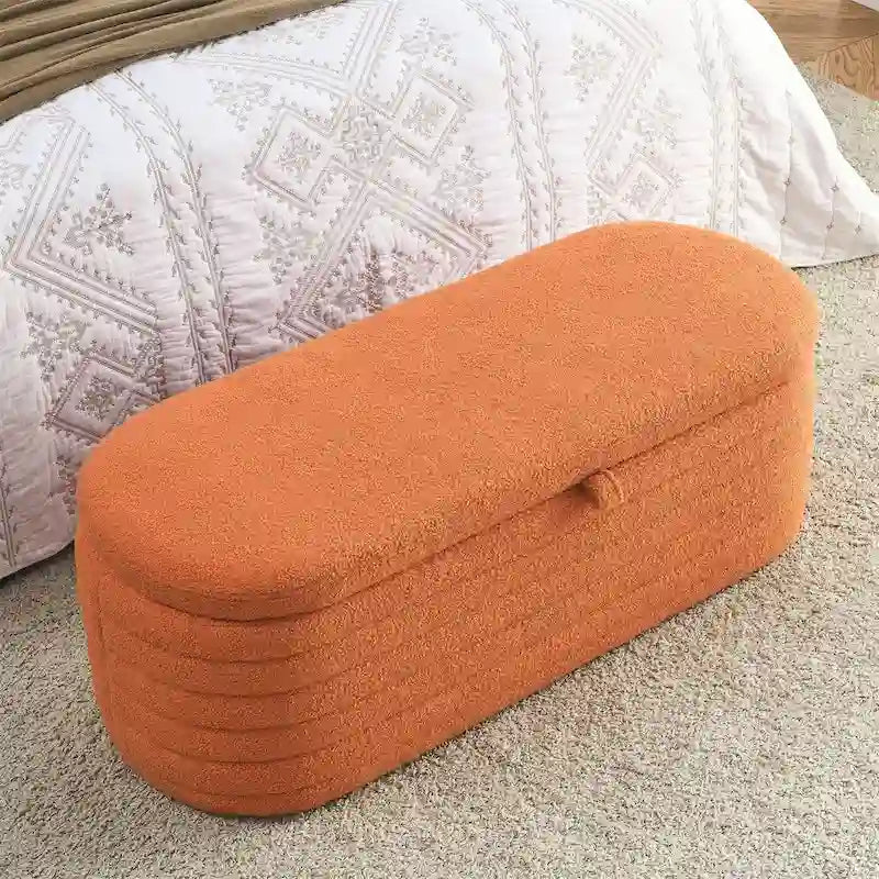 Storage Ottoman Bench Upholstered Storage Bench End of Bed Stool w/Safety Hinge