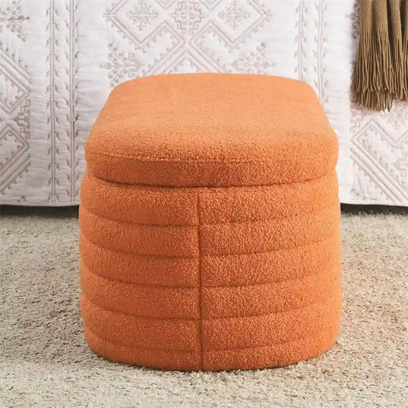 Storage Ottoman Bench Upholstered Storage Bench End of Bed Stool w/Safety Hinge
