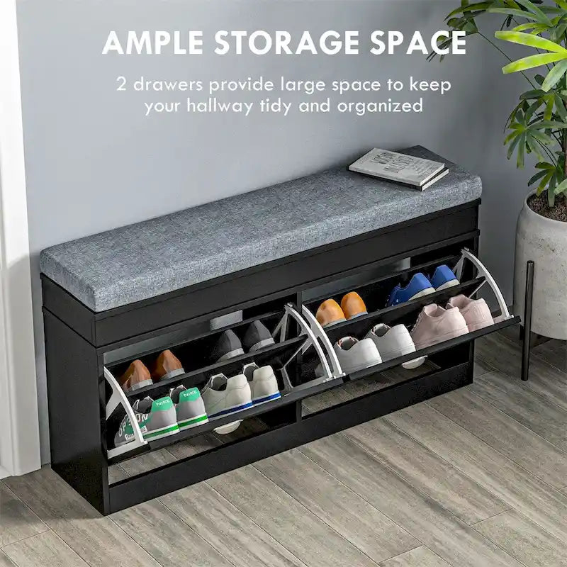 Modern Shoe Rack Bench for Entryway,Storage Organizer with Cushion