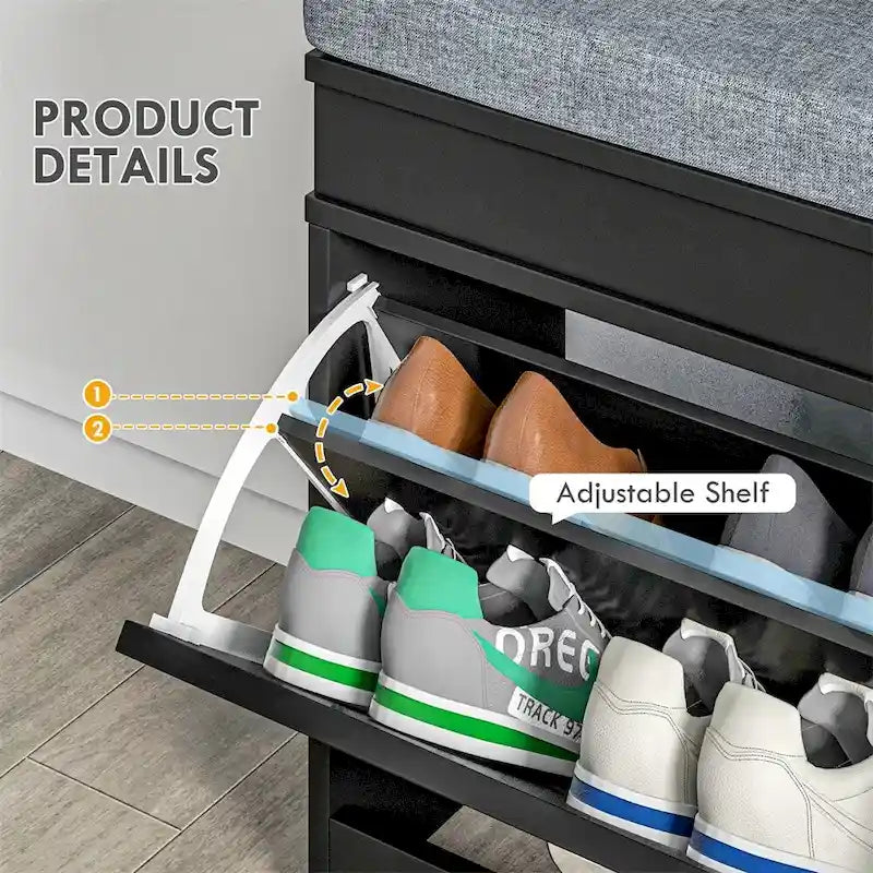 Modern Shoe Rack Bench for Entryway,Storage Organizer with Cushion