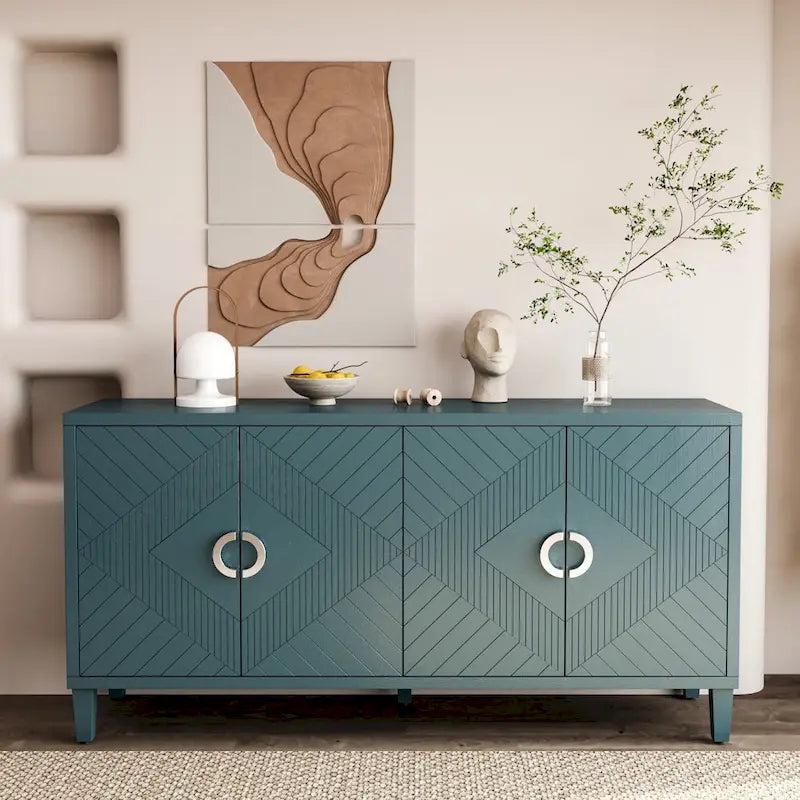 4-Door Storage Cabinet with Adjustable Shelves and Zinc Alloy Pulls