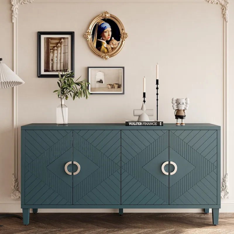 4-Door Storage Cabinet with Adjustable Shelves and Zinc Alloy Pulls