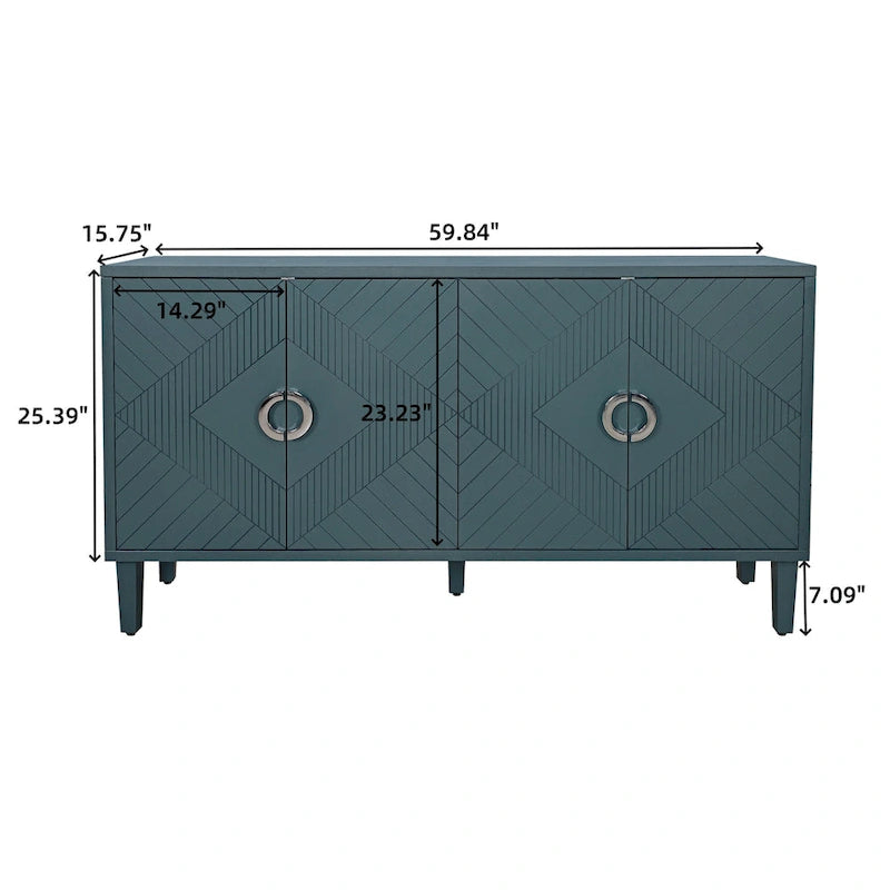 4-Door Storage Cabinet with Adjustable Shelves and Zinc Alloy Pulls