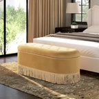 48.5 Upholstered Tufted Oval Storage Bench with Bullion Fringe