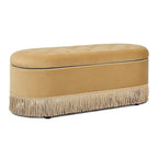 48.5 Upholstered Tufted Oval Storage Bench with Bullion Fringe