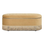 48.5 Upholstered Tufted Oval Storage Bench with Bullion Fringe