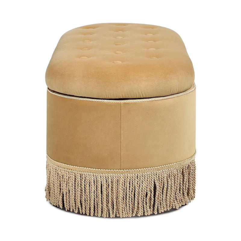 48.5 Upholstered Tufted Oval Storage Bench with Bullion Fringe