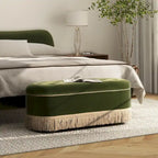 48.5 Upholstered Tufted Oval Storage Bench with Bullion Fringe