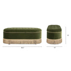 48.5 Upholstered Tufted Oval Storage Bench with Bullion Fringe