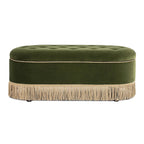 48.5 Upholstered Tufted Oval Storage Bench with Bullion Fringe