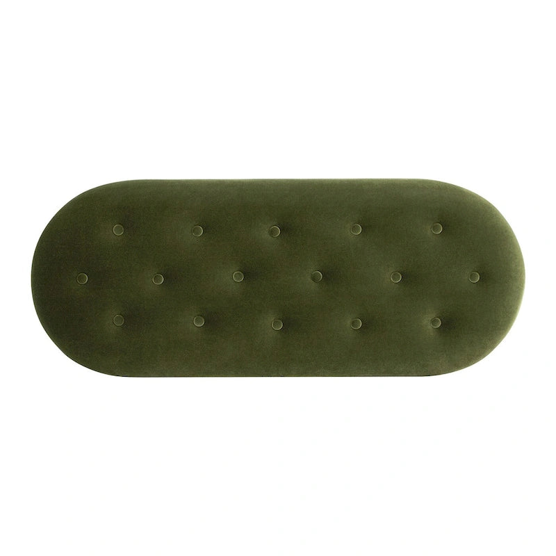 48.5 Upholstered Tufted Oval Storage Bench with Bullion Fringe