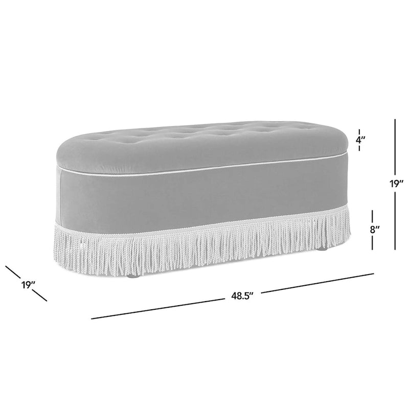 48.5 Upholstered Tufted Oval Storage Bench with Bullion Fringe