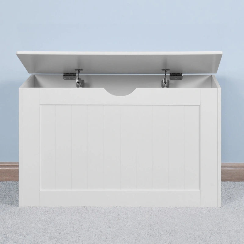 White Lift Top Entryway Storage Cabinet with 2 Safety Hinge, Wooden Toy Box, suitable for Living Room