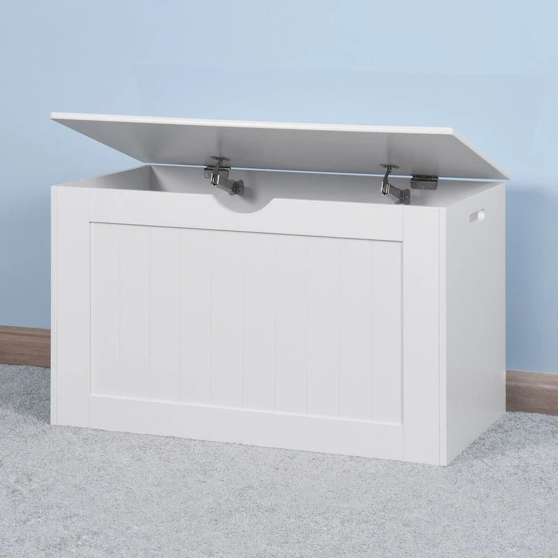 White Lift Top Entryway Storage Cabinet with 2 Safety Hinge, Wooden Toy Box, suitable for Living Room