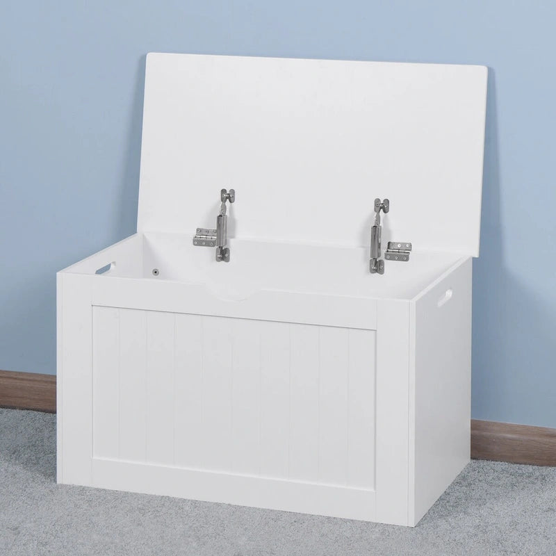White Lift Top Entryway Storage Cabinet with 2 Safety Hinge, Wooden Toy Box, suitable for Living Room