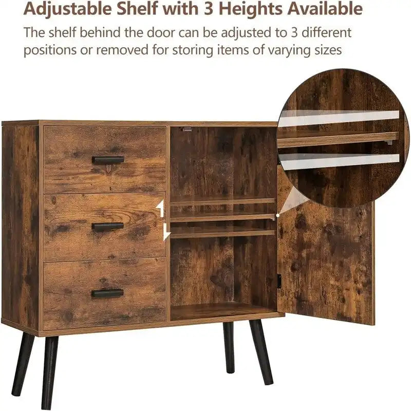 Storage Cabinet with Rattan Door 3 Drawers - 11.8D x 31.5W x 30.7H