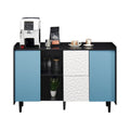 Sideboard Buffet Cabinet with Blue Doors, 2 Drawers and 2 Open Compartments