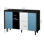 Sideboard Buffet Cabinet with Blue Doors, 2 Drawers and 2 Open Compartments