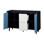 Sideboard Buffet Cabinet with Blue Doors, 2 Drawers and 2 Open Compartments