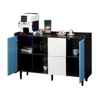 Sideboard Buffet Cabinet with Blue Doors, 2 Drawers and 2 Open Compartments