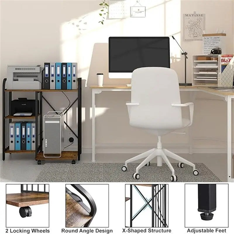 Printer Stand,3-Tier Lateral Office Filing Shelves with Socket and USB Charging Port - 31 x 15.7 x 33.8 inches