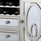 54 Inch Buffet Server Console, 2 Doors, Wine Rack, Mirrored, Silver