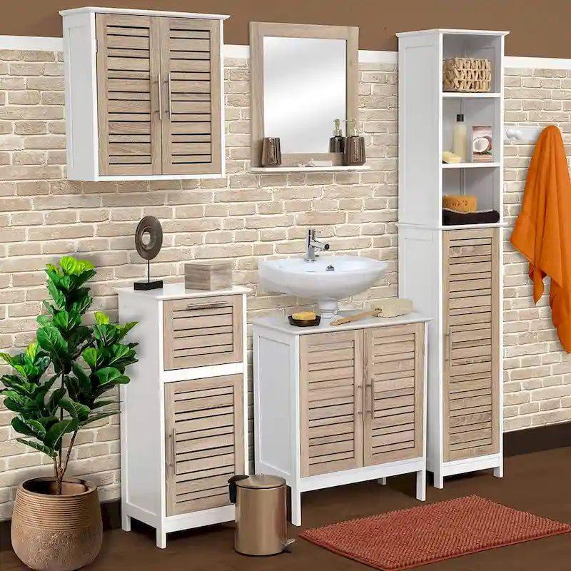 Linen Storage Cabinet with Vented Door, Drawer and Magnetic Closure