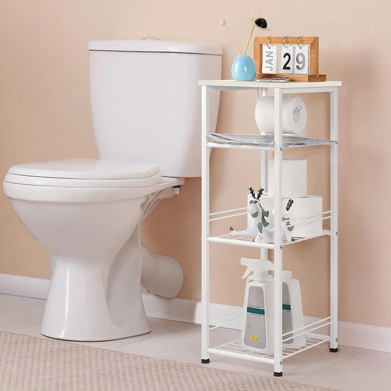4-Tier Bathroom Storage Shelf with Toilet Paper Holder and Adjustable Foot