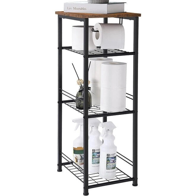 4-Tier Bathroom Storage Shelf with Toilet Paper Holder and Adjustable Foot