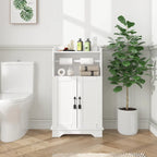 Bathroom Storage Cabinet, Wooden Floor Cabinet with 2 Doors and Toilet Roll Holder, Adjustable Shelf