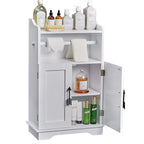 Bathroom Storage Cabinet, Wooden Floor Cabinet with 2 Doors and Toilet Roll Holder, Adjustable Shelf
