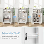Bathroom Storage Cabinet, Wooden Floor Cabinet with 2 Doors and Toilet Roll Holder, Adjustable Shelf