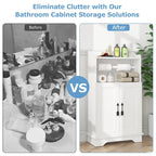 Bathroom Storage Cabinet, Wooden Floor Cabinet with 2 Doors and Toilet Roll Holder, Adjustable Shelf