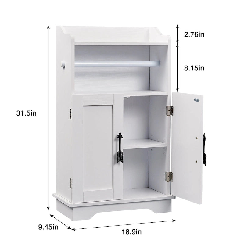 Bathroom Storage Cabinet, Wooden Floor Cabinet with 2 Doors and Toilet Roll Holder, Adjustable Shelf