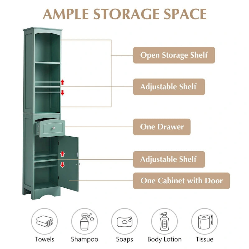 Tall Bathroom Cabinet Freestanding Storage Cabinet with Drawer - 13.4 in * 9.1 in * 66.9 in