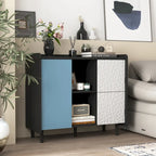 Sideboard Buffet Cabinet with Red Doors, 2 Drawers and 2 Open Compartments