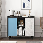 Sideboard Buffet Cabinet with Red Doors, 2 Drawers and 2 Open Compartments