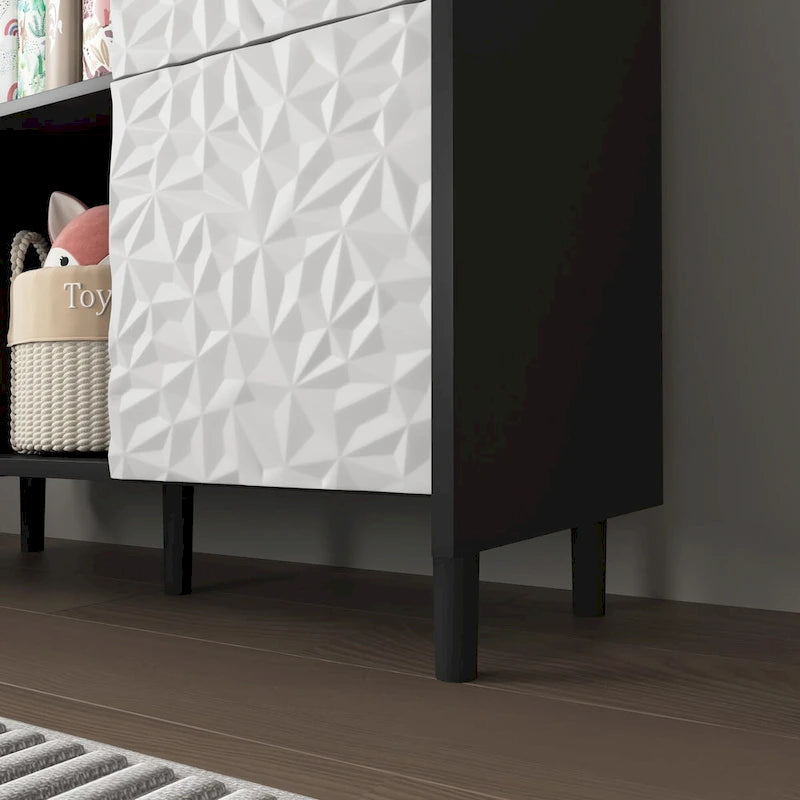 Sideboard Buffet Cabinet with Red Doors, 2 Drawers and 2 Open Compartments