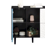 Sideboard Buffet Cabinet with Red Doors, 2 Drawers and 2 Open Compartments