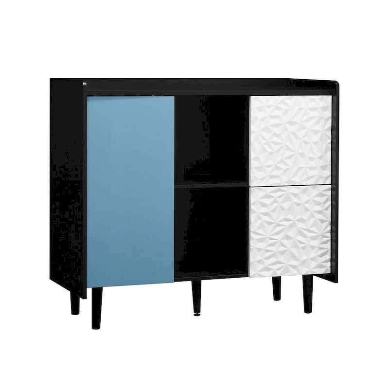 Sideboard Buffet Cabinet with Red Doors, 2 Drawers and 2 Open Compartments